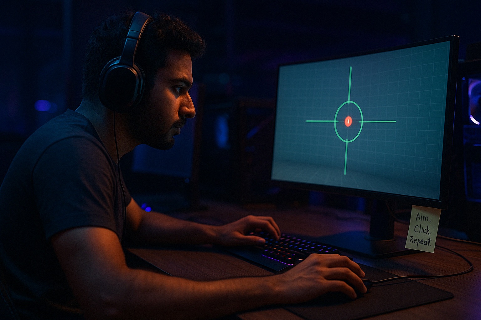 Professional FPS player practicing aim at Vibezone Esports Lounge
